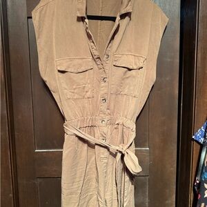 Brown Button-Up Belted shorts romper